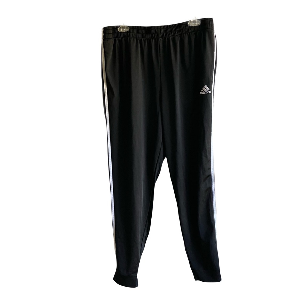 Adidas Black 3 Stripe Track Pant Size 2XL Drawstring Waist Jogger Pockets Tricot - Picture 12 of 12